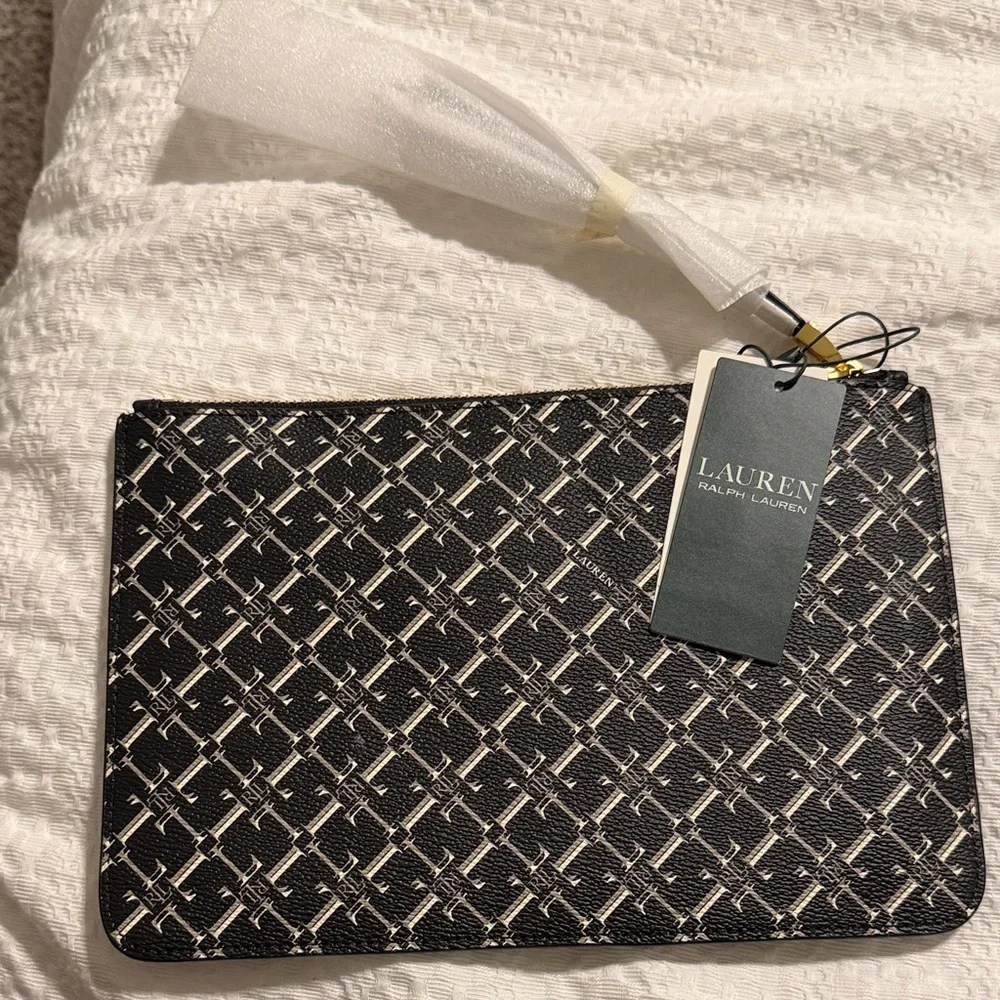 Lauren Ralph Lauren Black and Cream Patterned Pouch - Picture 2 of 4